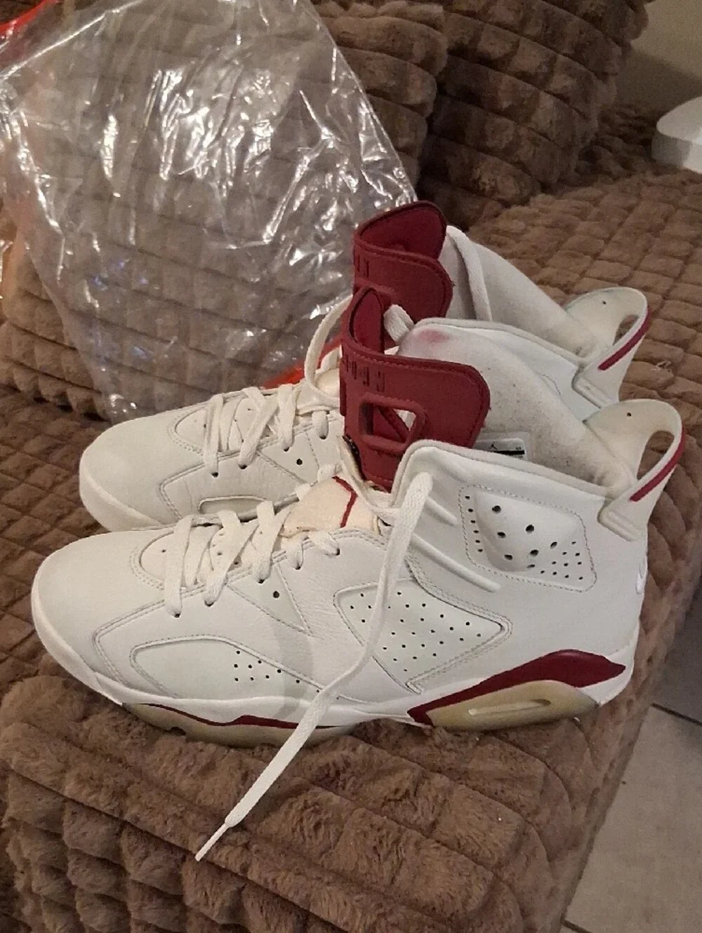 Jordan White and Maroon High-Top Sneakers